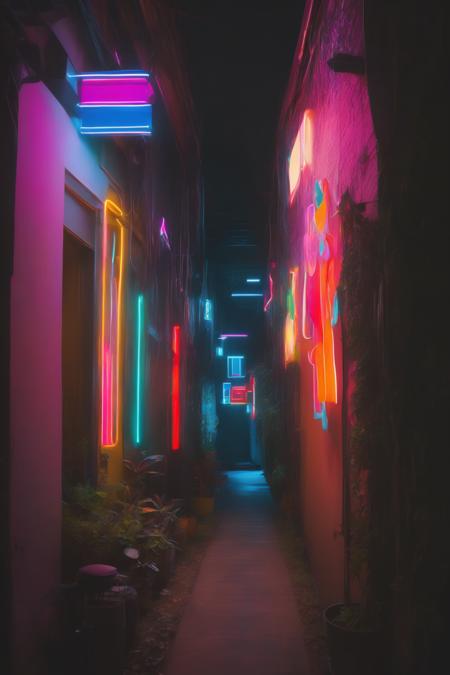 00077-889602878-_lora_Neon Night_1_Neon Night - a quiet alleyway transformed by multicolored neon art installations.png